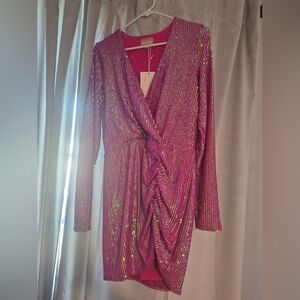 Show Me Your Mumu Hot Pink Sequin Wrap Top